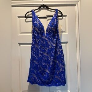 Royal Blue Dave & Johnny Rhinestone Lace Cocktail/Homecoming Dress
